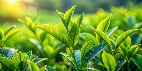 Panoramic Closeup of Premium Green Tea Leaves - High Resolution Photo