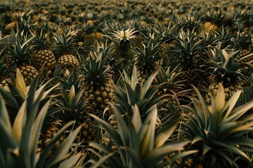 Fototapeta premium Lush Pineapple Plantation Abundant Harvest Ripe Fruits