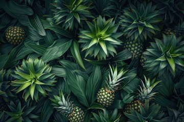 Lush Green Pineapple Plants and Leaves Background