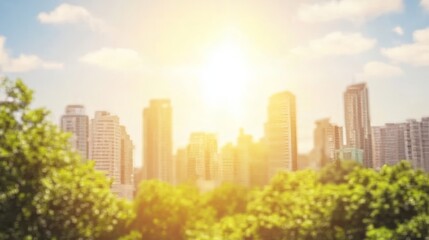 Fototapeta premium Urban Oasis City Skyline Viewed Through Lush Greenery