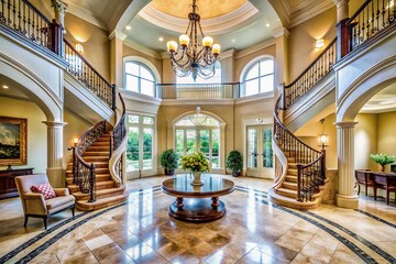 Panoramic Elegant Home Entryway - Grand Entrance Design Ideas, Luxury House Interior, Stunning Foyer Photography
