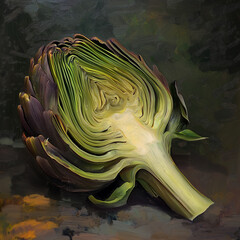 Obraz premium Delving into the Deep Forest Ambiance with a Sliced Artichoke Background