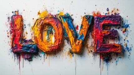 Vibrant graffiti art spelling the word LOVE on a white wall