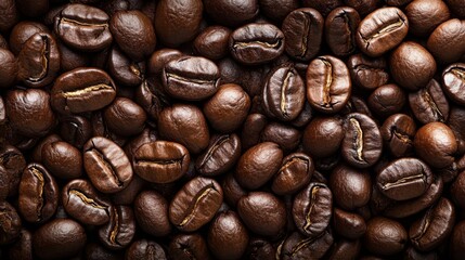 Close-up of shiny roasted coffee beans in a pile