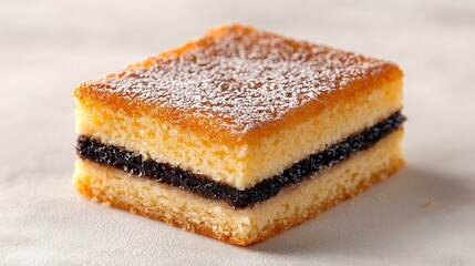 Delicious Layered Cake with Berry Filling and Powdered Sugar