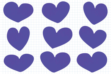 blue color art different hearts icons set vector