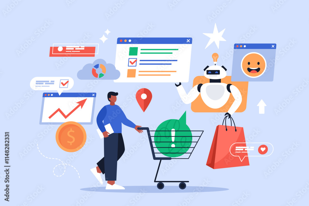 Wall mural artificial intelligence tool for customer journey mapping business concept. modern vector illustrati