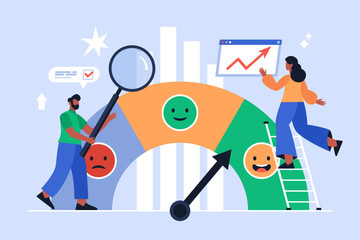 Key performance indicator, KPI analyzing success business concept. Modern vector illustration of people evaluating results and measurement