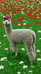 Naklejka premium Llama standing on a green grass field