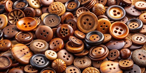 Obraz premium Panoramic Photography: Brown Button Collection, Vintage Buttons, Apparel Buttons, Sewing Buttons, Craft Buttons, Fashion Buttons, Close-up Button Photography