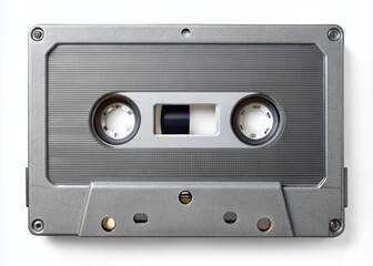 Obraz premium Panoramic Retro Cassette Tape Mockup - Gray Vintage Audio Cassette Isolated on White Background