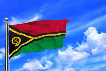 Vanuatu’s Flag Flying High Against a Bright Blue Sky