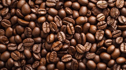 Fototapeta premium Heap of coffee beans scattered on a wooden table