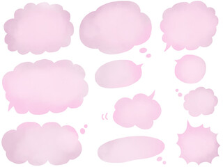 吹き出し：水彩風のピンクの手描きフキダシのセット