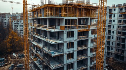 Construction site of a tall building