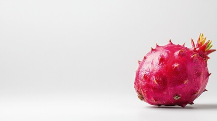 Single red dragon fruit on white background.