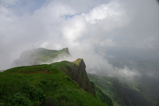 Cloud inversion seen at Kulang fort, Sahyadri mountain range, Kulang Fort, Maharashtra