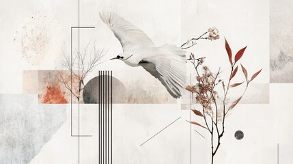 Clean minimalist collage design with basic shapes, neutral tones, and delicate textures forming a visually engaging composition full of understated elegance and modern creativity