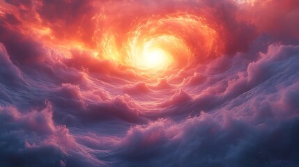 Fototapeta premium Fiery swirling cloudscape with a radiant celestial light