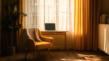 Warm workspace design modern living room interior photography for cozy home offices