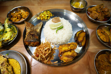 Famous Authentic Bengali Food Thali Mach Bhat in Kolkata