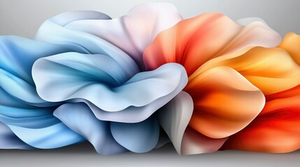 Abstract Fluid Art Serene Blue and Vibrant Orange Floral Design
