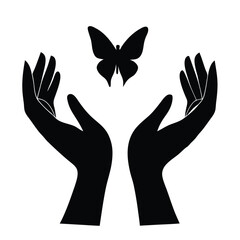 Obraz premium Hopeful Hands Releasing Butterfly Silhouette - Symbol of Freedom and Transformation.
