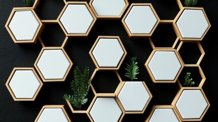 Obraz premium 3D abstract honeycomb pattern with hexagonal shapes, evoking the structure of molecules, perfect for creating a modern and scientific atmosphere in any design