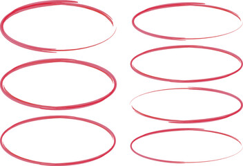bright red color circle stroke doodle ellipses set vector