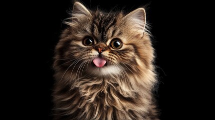 Fototapeta premium a fluffy Persian cat with its tongue sticking out slightly, looking both adorable and ridiculous. 