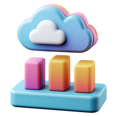 3D Cartoon-Style Cloud-Shaped Data Analytics Icon With Rounded Edges on White Background