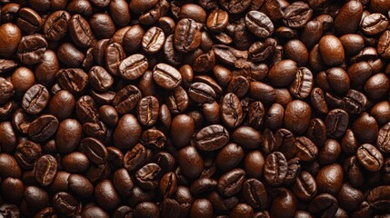 Obraz premium Close-up of roasted coffee beans on black background