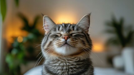 A playful grey cat winking cheerfully from above a banner, isolated on a clean white background, adding a touch of fun and charm to any design