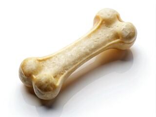 Fototapeta premium A delectable dog bone, perfectly lit against a stark white backdrop, beckons for a nighttime treat.