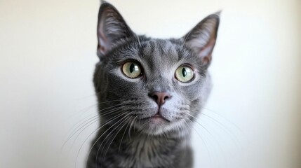 Winking grey cat perched above a banner, its playful expression shining against a simple white background, perfect for lighthearted messaging