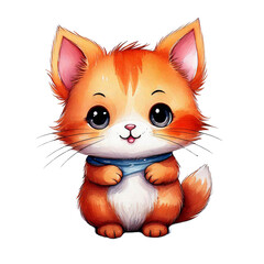Fototapeta premium cute watercolor painted kitten with blue scarf