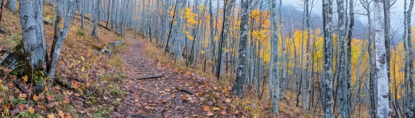 Fototapeta premium Exploring autumn trails lush forests nature photography scenic paths captivating landscapes outdoor adventure
