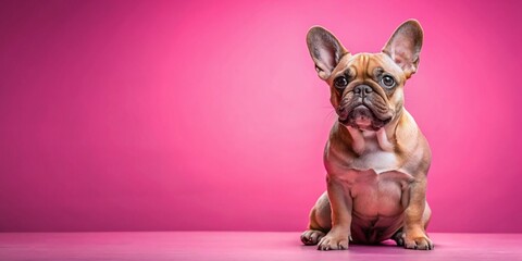 Pink French Bulldog Background, Adorable Frenchie Puppy, Pet Photography, Cute Dog Image, Generative AI Art, Copy Space,  Marketing Graphic, Social Media Post