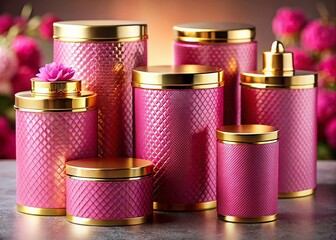 Pink Gold Cylindrical Packaging Mockup: Premium Product Display for Food Photography