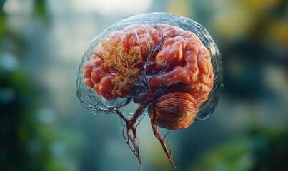 3D model of the hypothalamus in the brain, showing its connection to the endocrine system