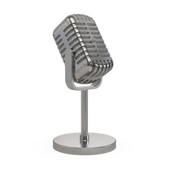 Retro microphone on a stand, metallic, isolated on a white background. Perfect for music and radio projects.