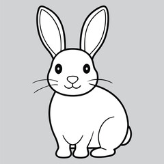 Rabbit Line Drawing Black and White Icon Vector Illustration.