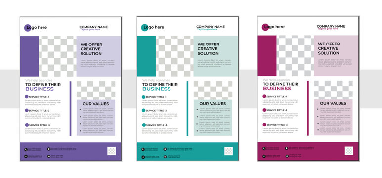 A boundle of 3 tamplates of different colors A4 tamplate, corporate & business flyer brochure tamplate design, Abstract business flyer and creative design