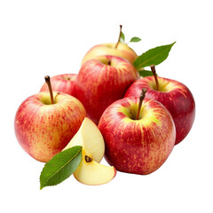 Red apple slices on green leaves