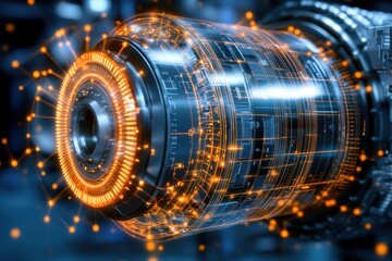 Futuristic Tech Rotating Engine Digital Network Innovation AI