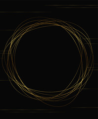 Festive advertising dark vector illustration background with golden lines and swirl round banner