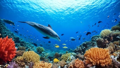 Fototapeta premium Underwater theme background featuring bright coral reels smiling fish ,a friendly