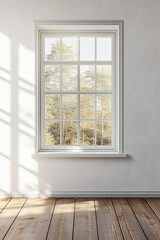 Fototapeta premium White wooden window in a bare wall.