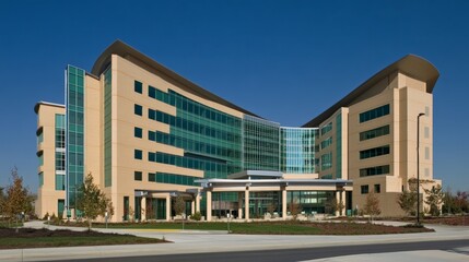 Obraz premium Modern hospital isolation ward exterior showcasing advanced medical facilities and compassionate care, emphasizing the importance of health infrastructure in safeguarding public well-being