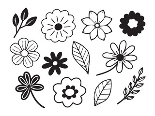 Fototapeta premium Flower element doodle hand drawn, cute icon, coloring book